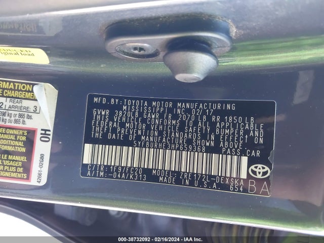 Toyota COROLLA SE 2017 5YFBURHE3HP659368 Image 9