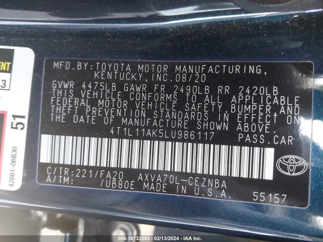Toyota CAMRY LE 2020 4T1L11AK5LU986117 Image 9