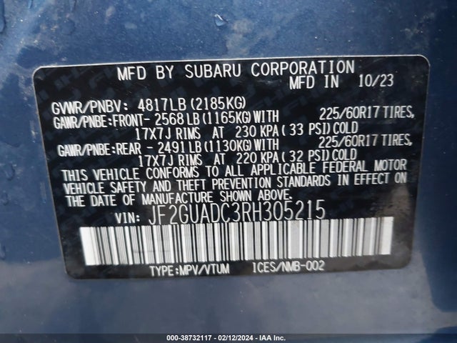 Subaru Crosstrek Premium 2024 JF2GUADC3RH305215 Image 9
