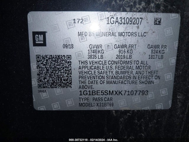 Chevrolet CRUZE LT 2019 1G1BE5SMXK7107793 Image 9