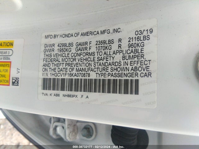 Honda ACCORD LX 2019 1HGCV1F16KA070878 Image 9