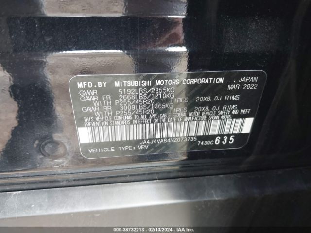 JA4J4VA84NZ073735 Mitsubishi Outlander Sel 2.5 S-awc/sel Launch Edition S-awc/sel Special Edition S-awc