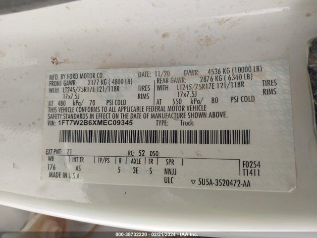 Ford F-250 Xl 2021 1FT7W2B6XMEC09345 Image 9