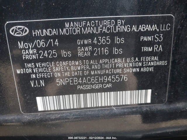 Hyundai SONATA GLS 2014 5NPEB4AC6EH945576 Image 9
