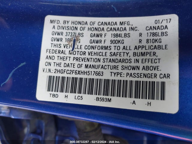 Honda Civic Lx 2017 2HGFC2F6XHH517663 Image 9