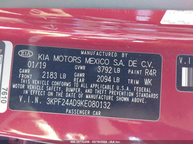 KIA Forte Lxs 2019 3KPF24AD9KE080132 Image 9