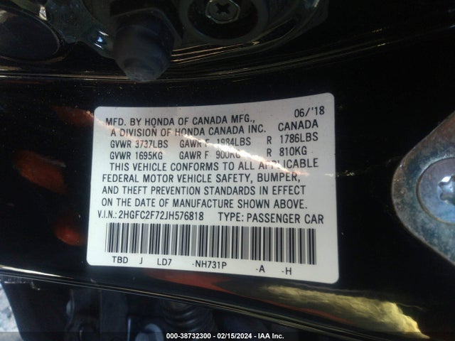 Honda CIVIC EX 2018 2HGFC2F72JH576818 Image 9