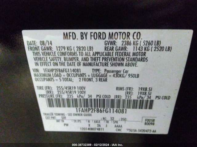1FAHP2F86FG114081 Ford Taurus Limited