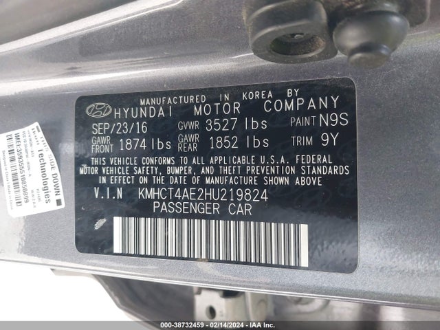 2017 HYUNDAI ACCENT SE VIN: KMHCT4AE2HU219824