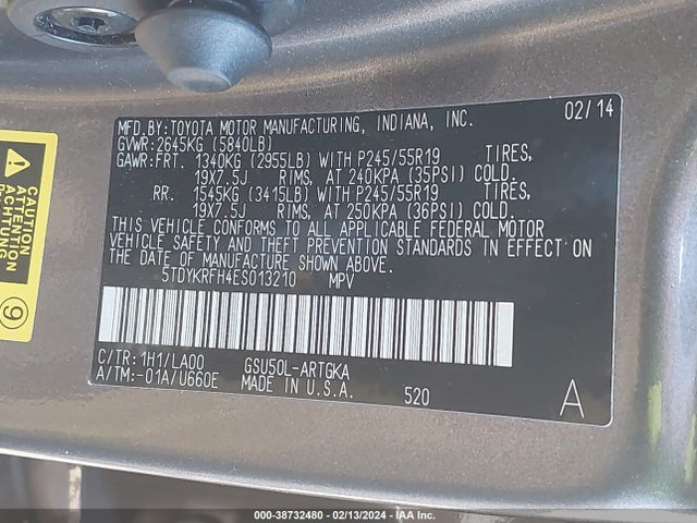 5TDYKRFH4ES013210 Toyota Highlander Limited V6