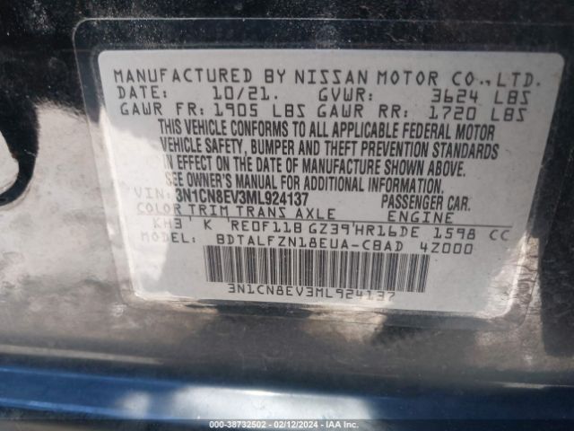 3N1CN8EV3ML924137 Nissan Versa Sv Xtronic Cvt