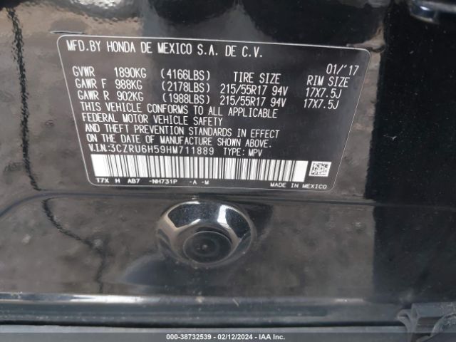 3CZRU6H59HM711889 Honda HR-V EX