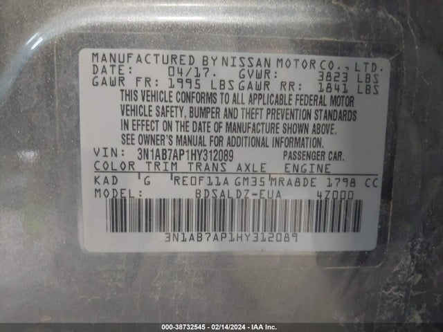 Nissan SENTRA SV 2017 3N1AB7AP1HY312089 Image 9