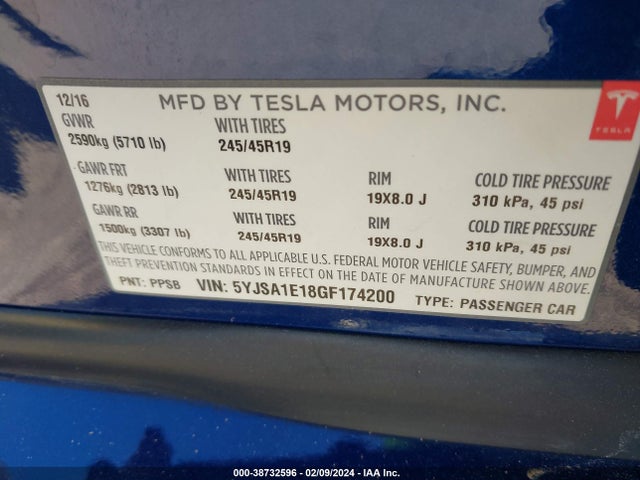 Tesla Model S 60/70/75/85 2016 5YJSA1E18GF174200 Image 9