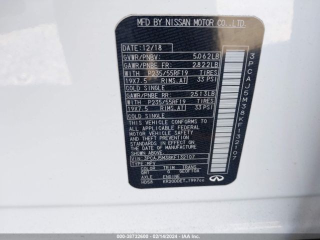 3PCAJ5M38KF132107 Infiniti Qx50 Luxe