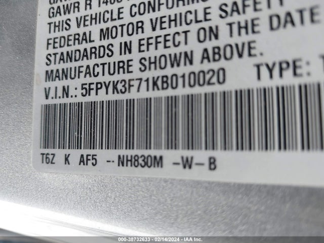 Honda Ridgeline Rtl-e 2019 5FPYK3F71KB010020 Image 9