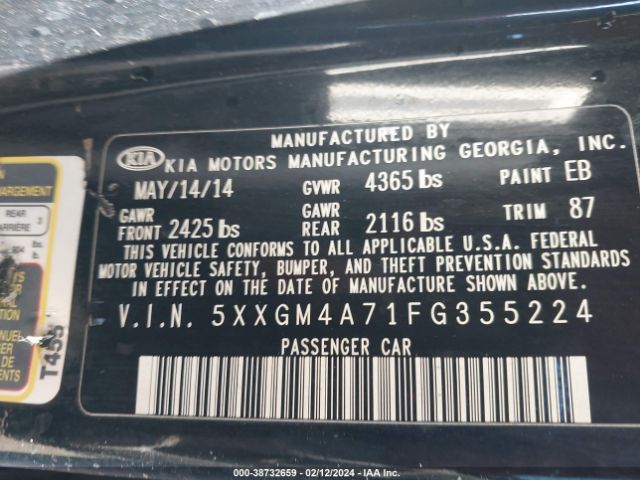 5XXGM4A71FG355224 KIA Optima Lx