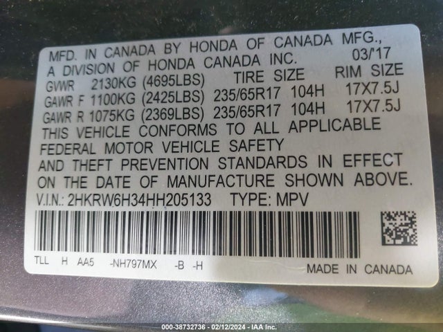 Honda CR-V LX 2017 2HKRW6H34HH205133 Image 9