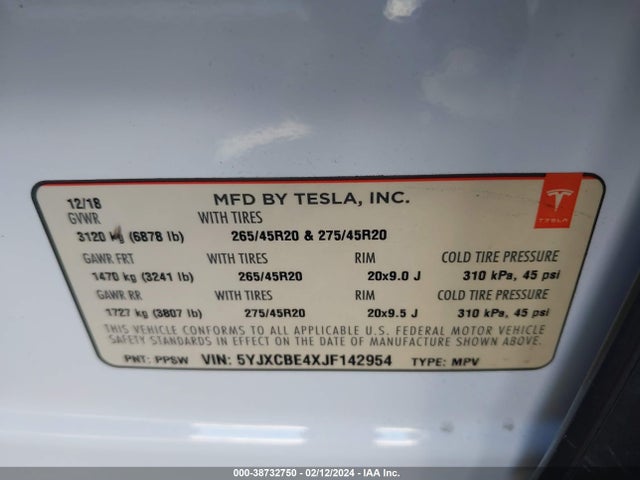 5YJXCBE4XJF142954 Tesla Model X 100d/75d/p100d