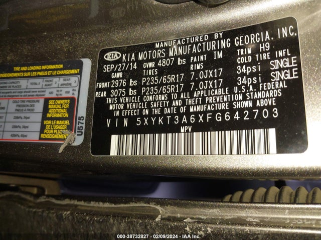 KIA SORENTO LX 2015 5XYKT3A6XFG642703 Image 9