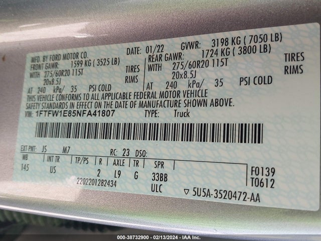 Ford F-150 Xlt 2022 1FTFW1E85NFA41807 Image 9