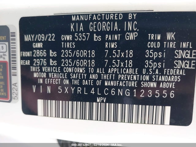 KIA SORENTO S 2022 5XYRL4LC6NG123556 Image 9