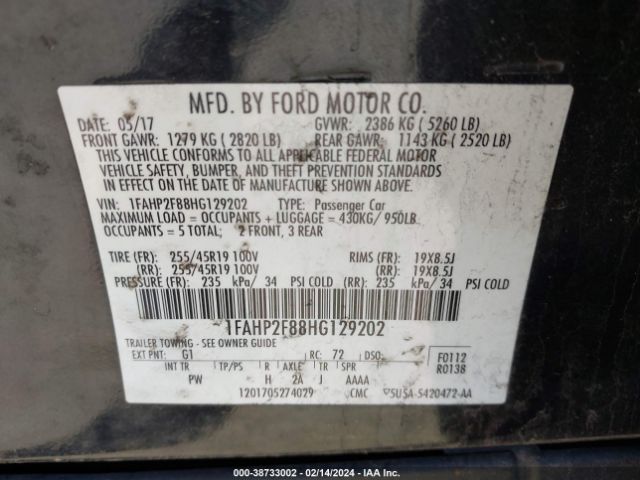1FAHP2F88HG129202 Ford Taurus Limited