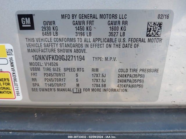 Chevrolet Traverse Ls 2016 1GNKVFKD9GJ271194 Image 9