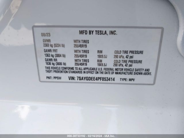 7SAYGDEE4PF853414 Tesla Model Y Awd/long Range Dual Motor All-wheel Drive
