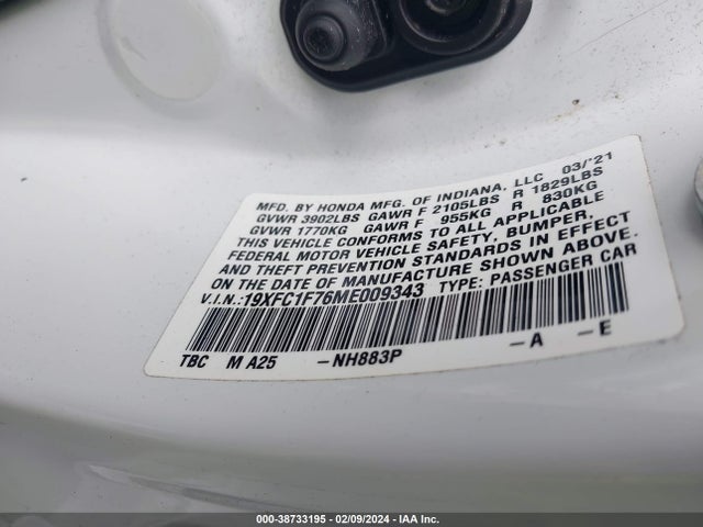 Honda Civic Ex-l 2021 19XFC1F76ME009343 Image 9
