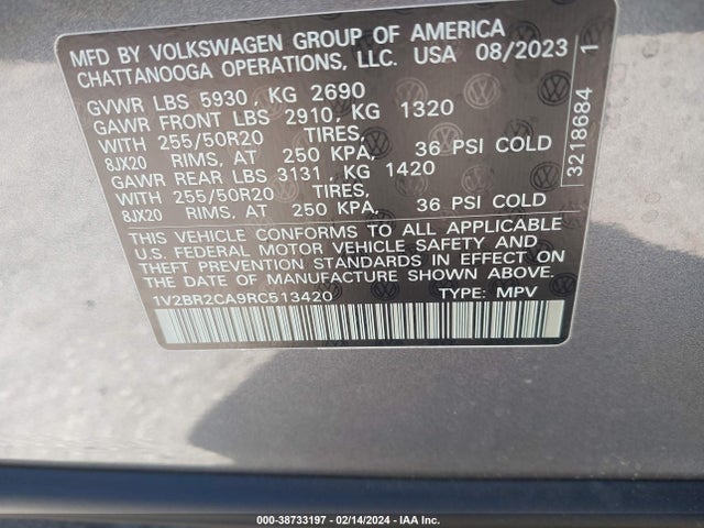1V2BR2CA9RC513420 Volkswagen Atlas 2.0t Sel