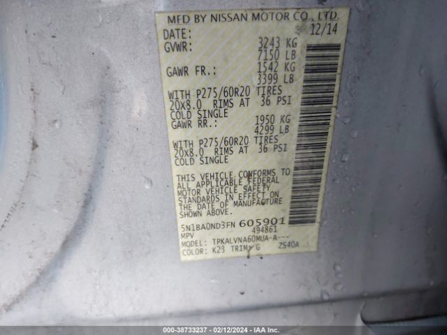 5N1BA0ND3FN605901 Nissan Armada Sl