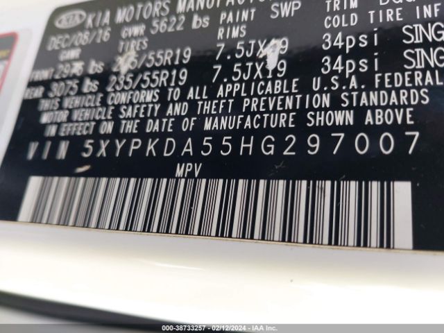 5XYPKDA55HG297007 KIA Sorento 3.3l Sx