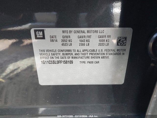 Chevrolet MALIBU 1LT 2015 1G11C5SL0FF158109 Image 9