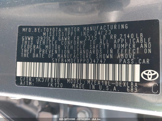 Toyota COROLLA LE 2023 5YFB4MDEXPP034747 Image 9