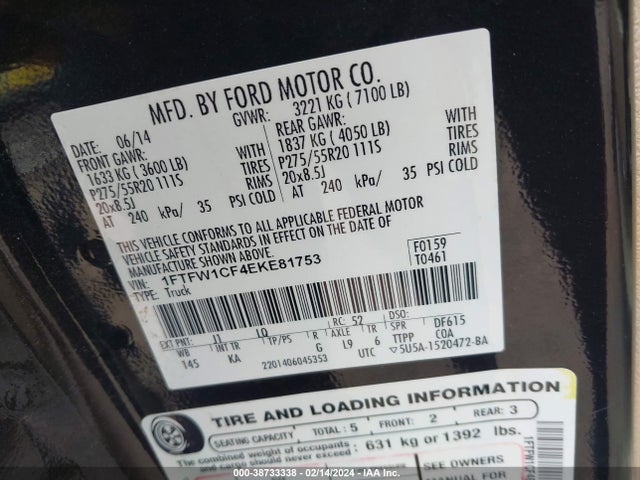 Ford F-150 King Ranch 2014 1FTFW1CF4EKE81753 Image 9