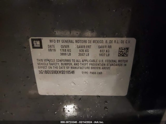 Chevrolet Cruze Lt Auto 2017 3G1BE6SMXHS518546 Image 9
