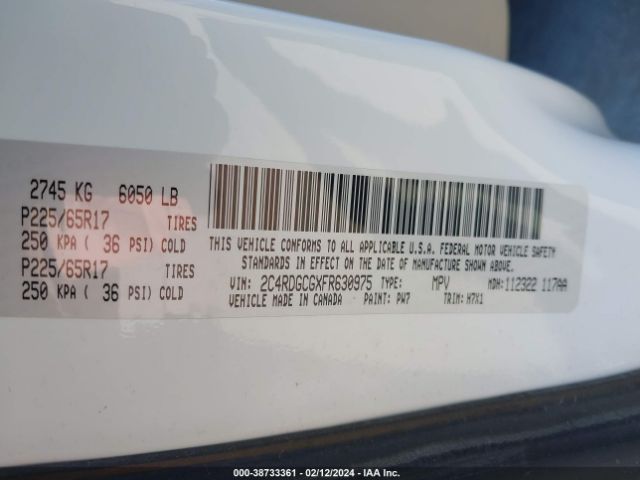 2C4RDGCGXFR630975 Dodge Grand Caravan Sxt