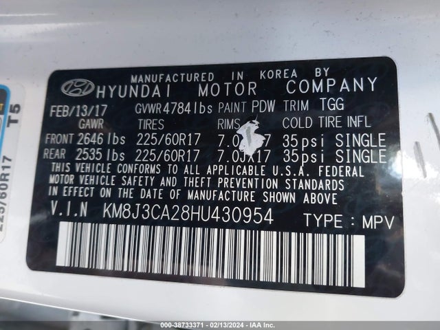 Hyundai Tucson Eco 2017 KM8J3CA28HU430954 Image 9