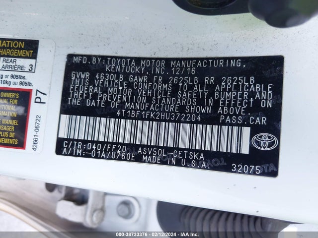 Toyota CAMRY SE 2017 4T1BF1FK2HU372204 Image 9