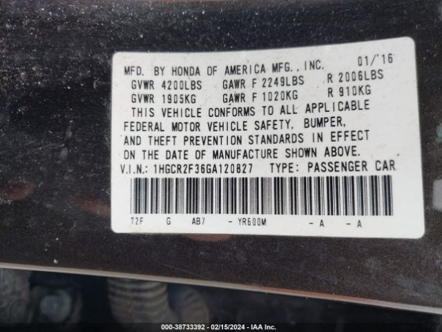 1HGCR2F36GA120827 Honda ACCORD LX