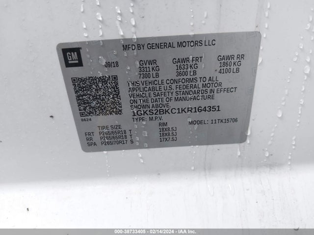 GMC YUKON SLT 2019 1GKS2BKC1KR164351 Image 9