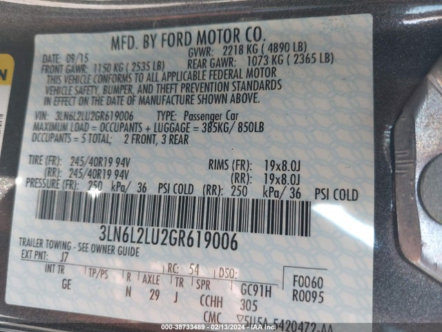 Lincoln MKZ HYBRID 2016 3LN6L2LU2GR619006 Image 9