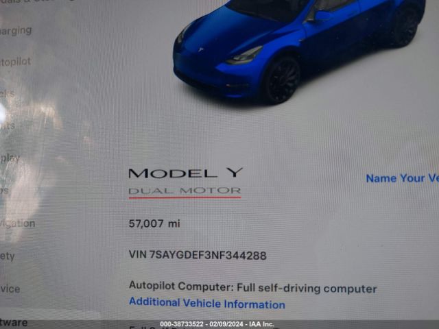 7SAYGDEF3NF344288 Tesla Model Y Performance Dual Motor All-wheel Drive
