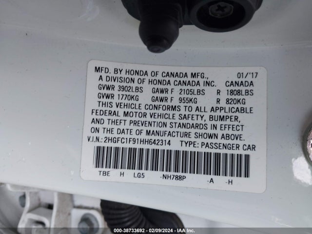 Honda Civic Touring 2017 2HGFC1F91HH642314 Image 9