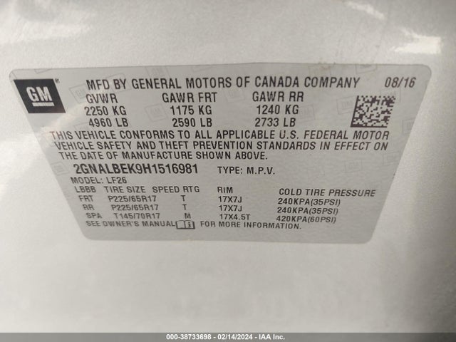 Chevrolet EQUINOX LS 2017 2GNALBEK9H1516981 Image 9