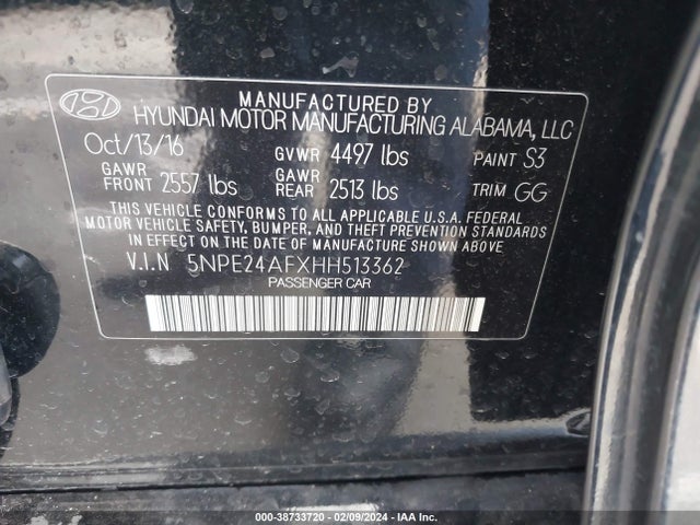 Hyundai Sonata 2017 5NPE24AFXHH513362 Image 9