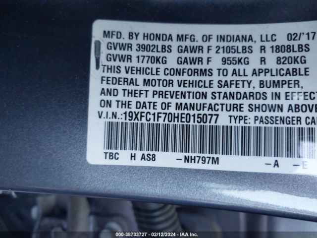 19XFC1F70HE015077 Honda Civic Ex-l