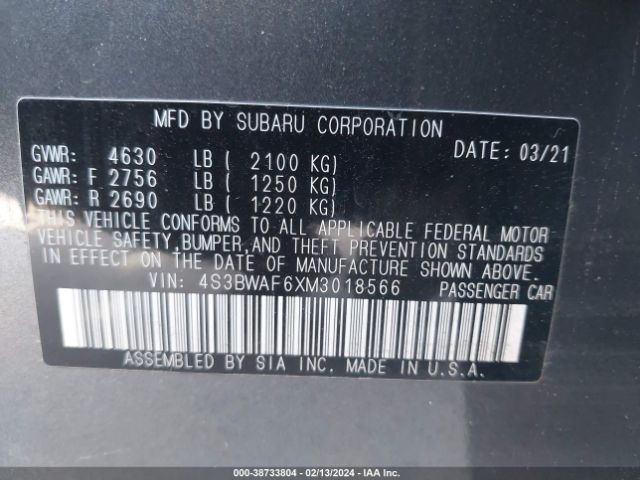 4S3BWAF6XM3018566 Subaru Legacy Premium