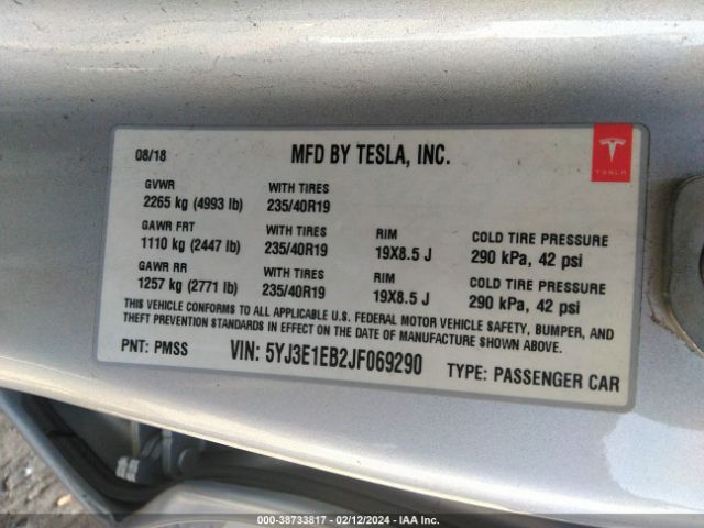 5YJ3E1EB2JF069290 Tesla Model 3 Long Range/performance